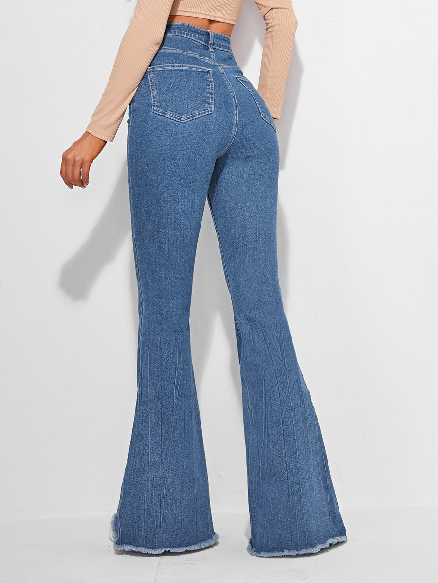 Timeless Fade High-Waist Bootcut – Blue Bootcut Jeans Back View – Glossia Fashion