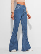 Timeless Fade High-Waist Bootcut – Blue Bootcut Jeans Detail View – Glossia Fashion