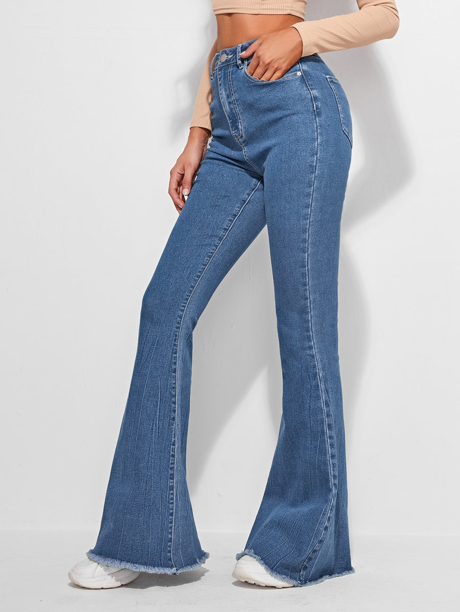Timeless Fade High-Waist Bootcut – Blue Bootcut Jeans Side View – Glossia Fashion