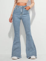 Timeless Fade High-Waist Bootcut – Light Blue Bootcut Jeans Front View – Glossia Fashion