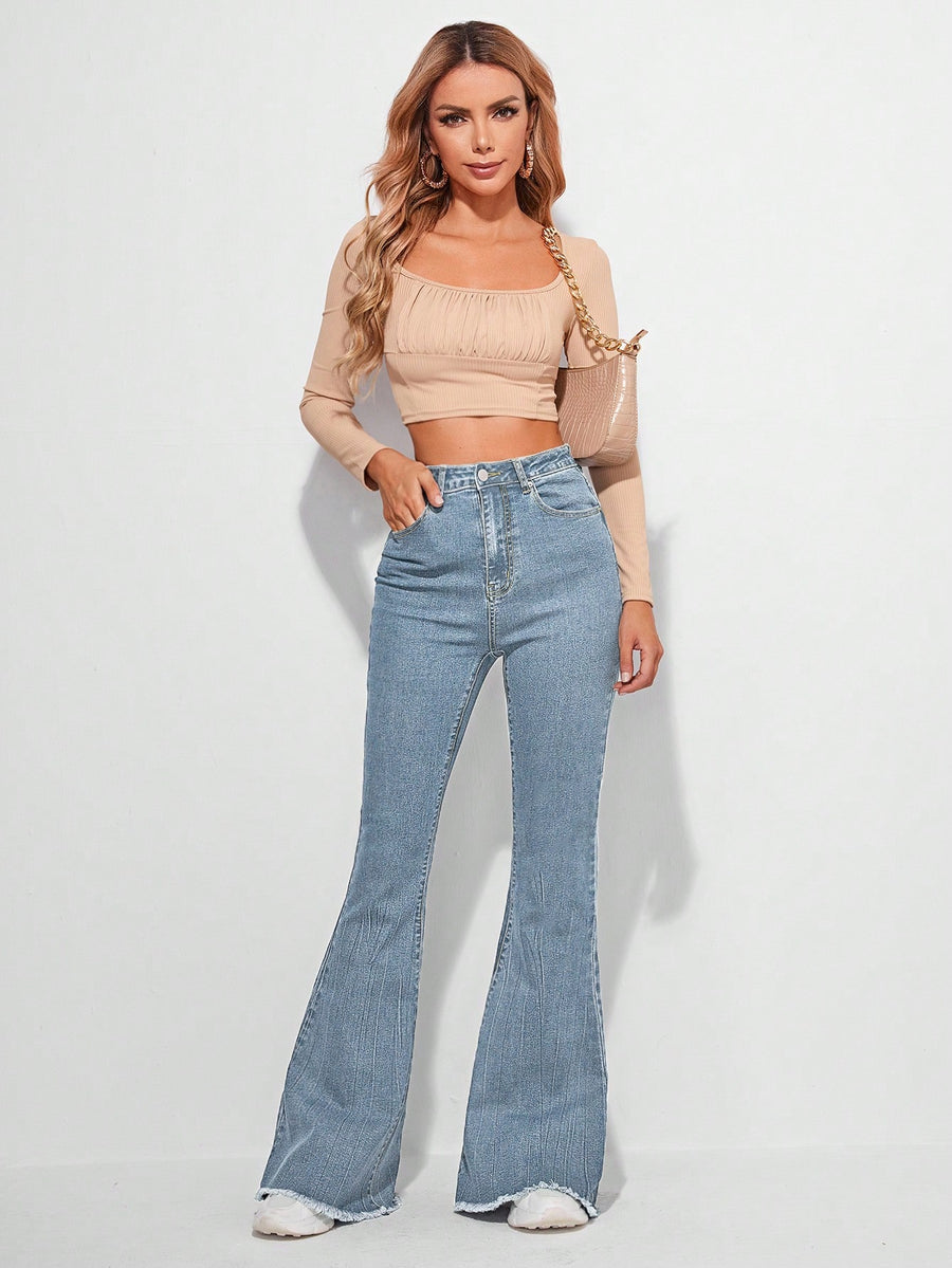 Timeless Fade High-Waist Bootcut – Light Blue Bootcut Jeans – Glossia Fashion