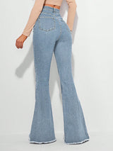 Timeless Fade High-Waist Bootcut – Light Blue Bootcut Jeans Side View – Glossia Fashion