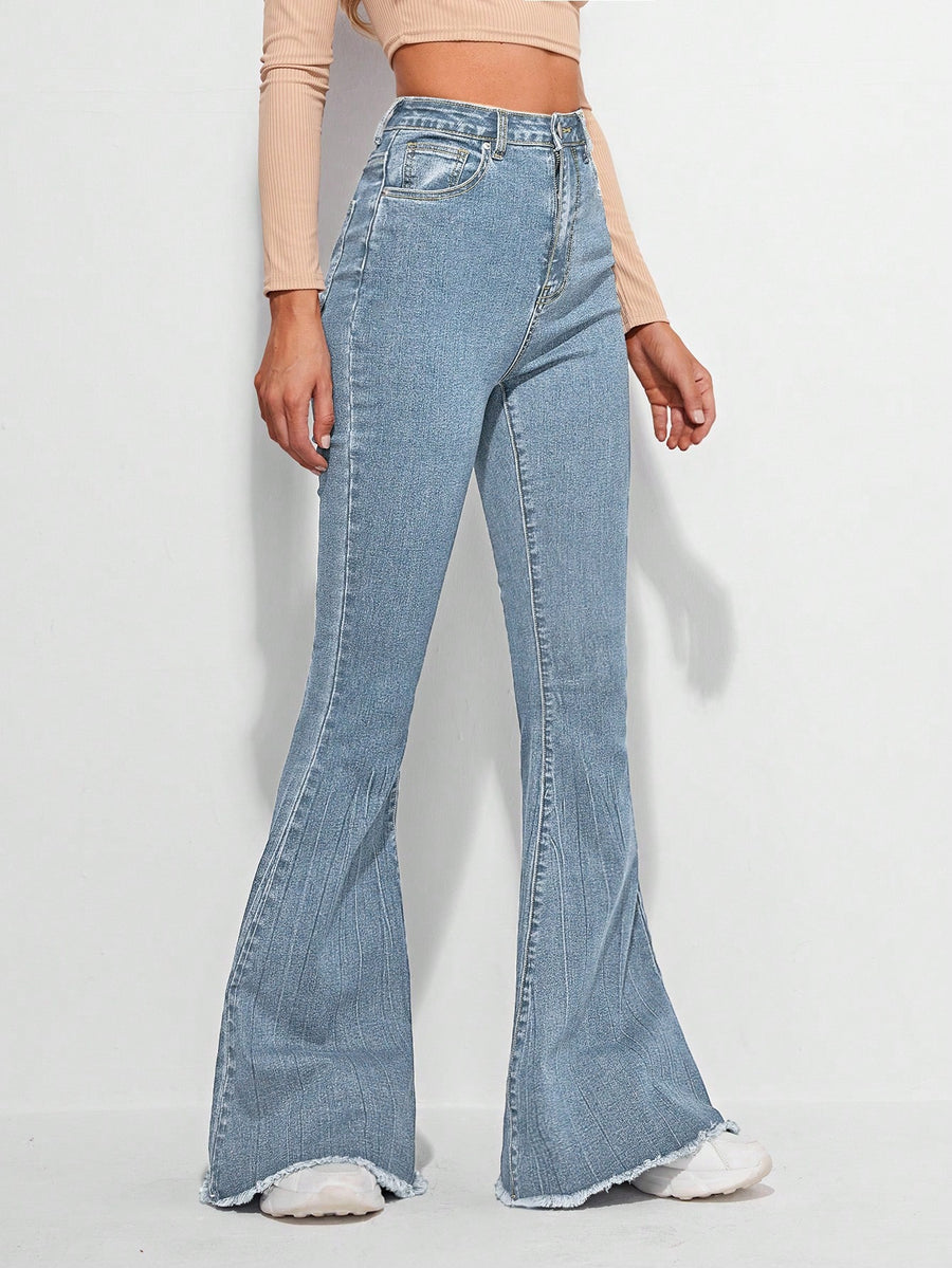 Timeless Fade High-Waist Bootcut – Light Blue Bootcut Jeans Back View – Glossia Fashion