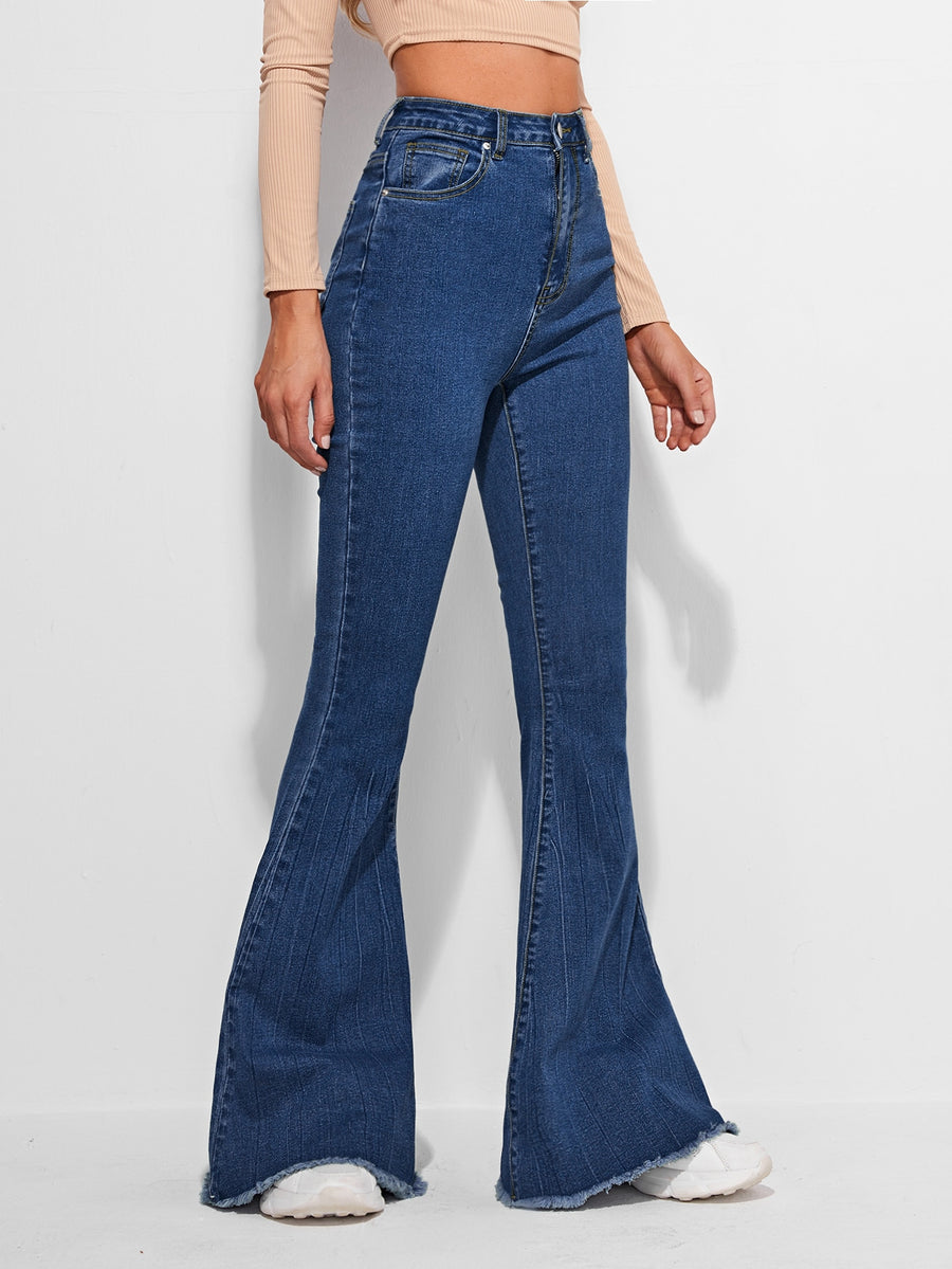 Timeless Fade High-Waist Bootcut – Navy Blue Bootcut Jeans Back View – Glossia Fashion