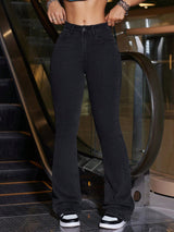 Midnight High-Rise Bootcut Denim – Midnight Blue Bootcut Jeans Front View – Glossia Fashion