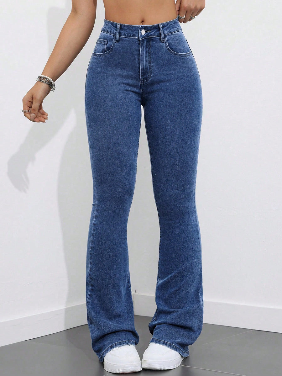 Classic Contour Bootcut Denim – High Rise Bootcut Jeans Style View – Glossia Fashion