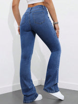 Classic Contour Bootcut Denim – High Rise Bootcut Jeans Back View – Glossia Fashion