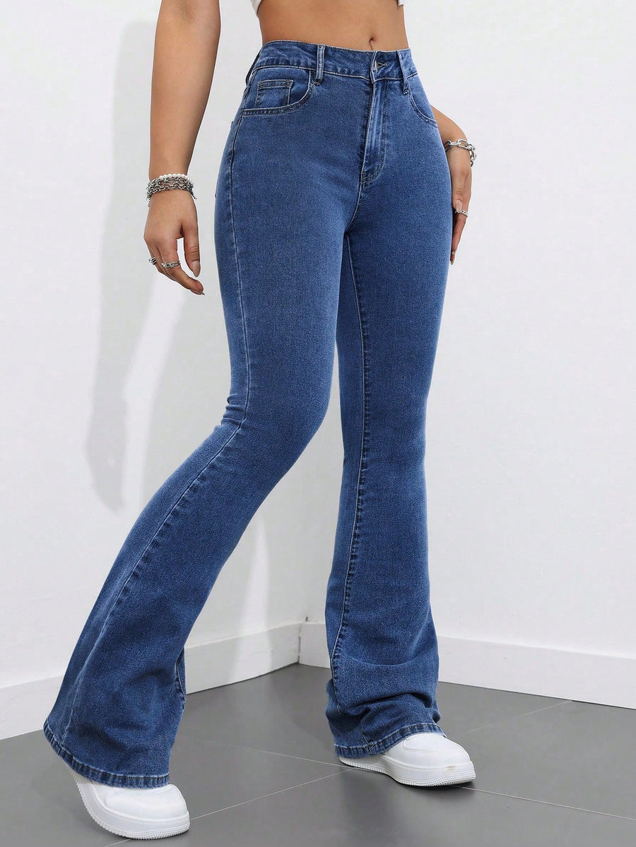 Classic Contour Bootcut Denim – High Rise Bootcut Jeans Front View – Glossia Fashion
