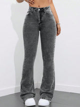 Retro Touch Grey Bootcut Denim – Grey Bootcut Jeans Front View – Glossia Fashion