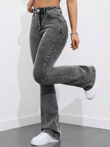 Retro Touch Grey Bootcut Denim – Grey Bootcut Jeans Detail View – Glossia Fashion