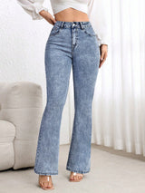 Cloud Blue Slim-Flare Denim – Blue Flare Jeans Front View – Glossia Fashion