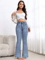 Cloud Blue Slim-Flare Denim – Blue Flare Jeans – Glossia Fashion