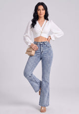 Sleek Streak Bootcut Jeans – Light Blue