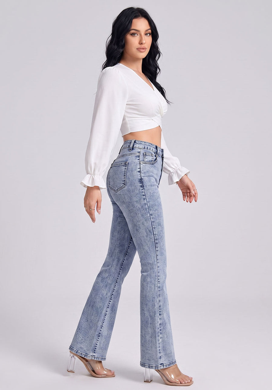 Sleek Streak Bootcut Jeans – Light Blue