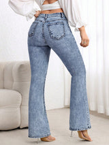 Cloud Blue Slim-Flare Denim – Blue Flare Jeans Back View – Glossia Fashion