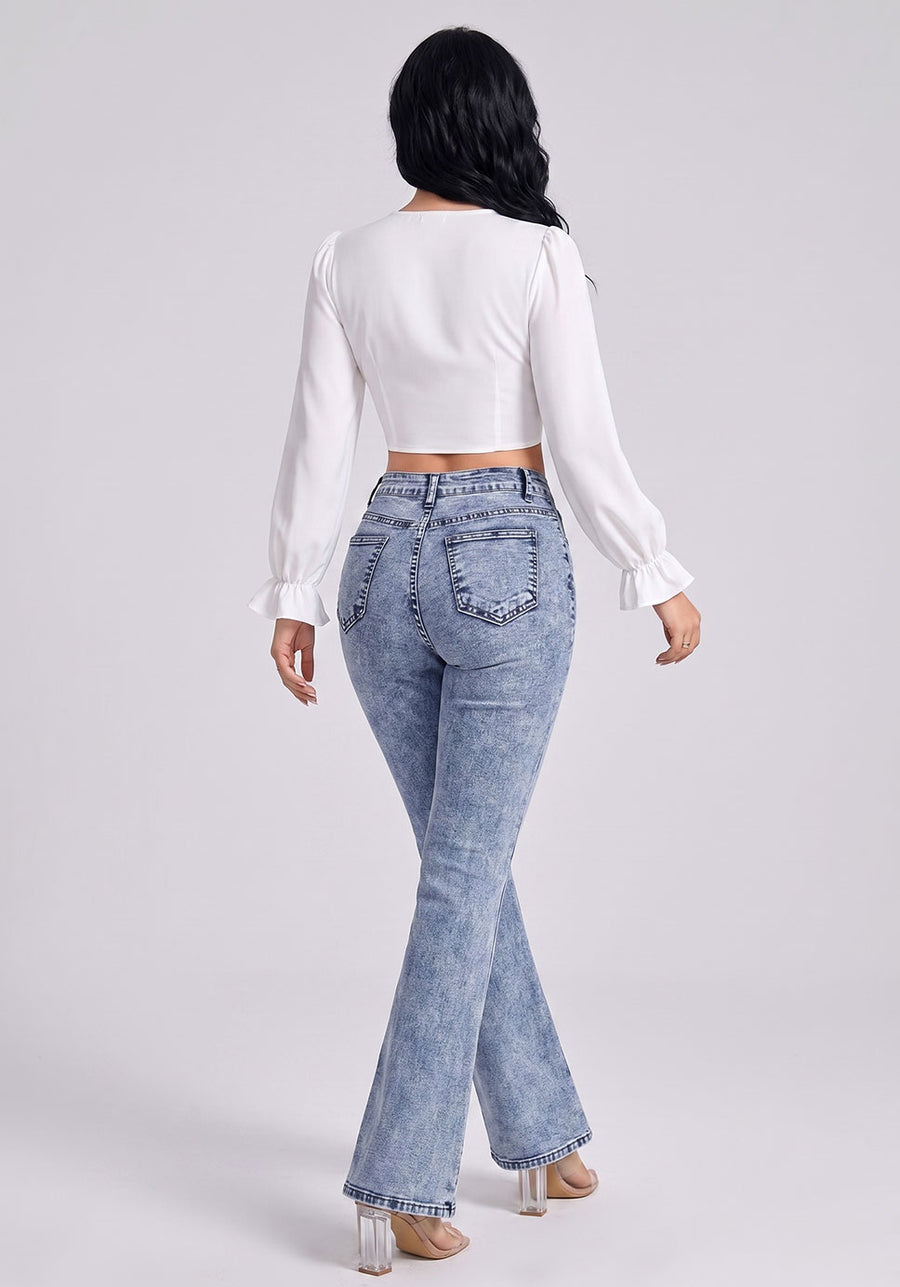 Sleek Streak Bootcut Jeans – Light Blue