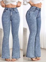 Cloud Blue Slim-Flare Denim – Blue Flare Jeans Style View – Glossia Fashion