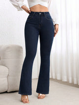 Iconic Rise Bootcut Denim – High Rise Bootcut Jeans Front View – Glossia Fashion