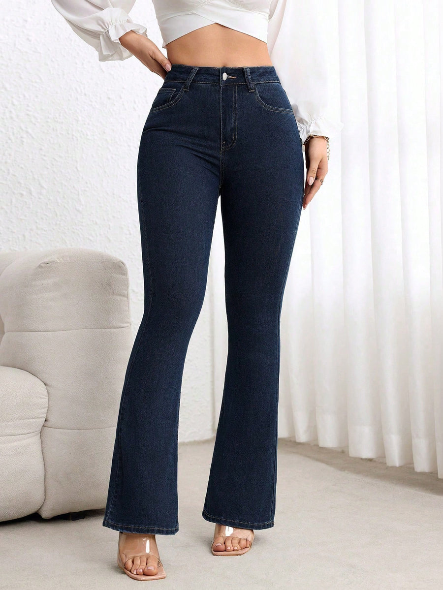 Iconic Rise Bootcut Denim – High Rise Bootcut Jeans Front View – Glossia Fashion