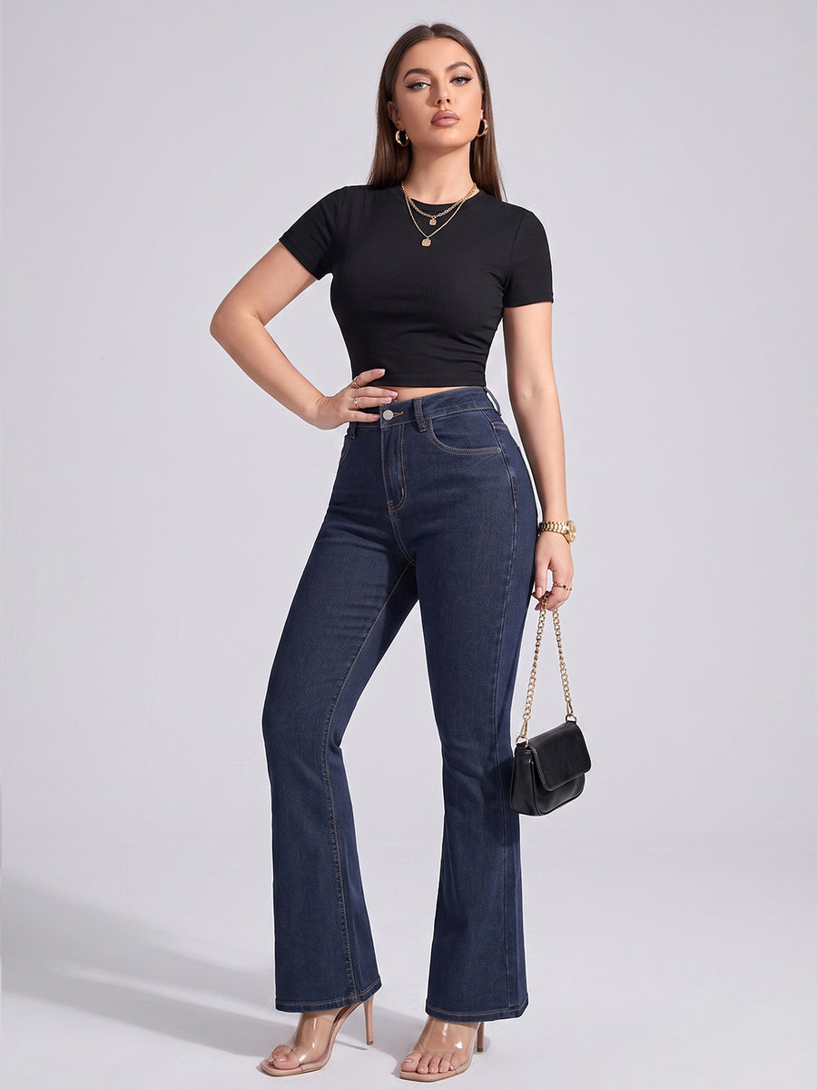 Sleek Streak Bootcut Jeans – Navy Blue