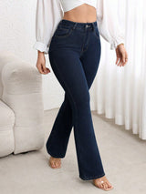 Iconic Rise Bootcut Denim – High Rise Bootcut Jeans Side View – Glossia Fashion