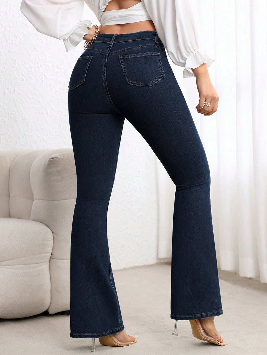 Iconic Rise Bootcut Denim – High Rise Bootcut Jeans Back View – Glossia Fashion