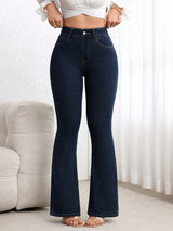 Iconic Rise Bootcut Denim – High Rise Bootcut Jeans Detail View – Glossia Fashion