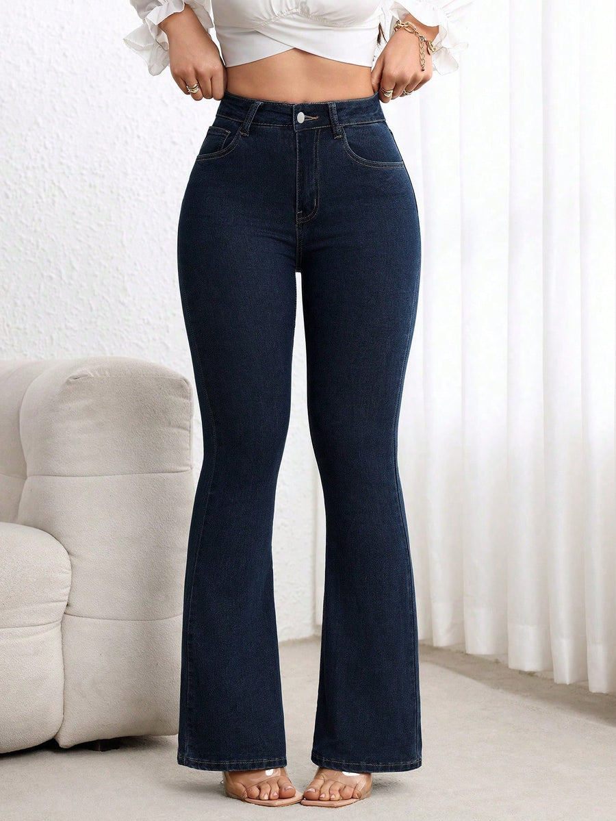 Iconic Rise Bootcut Denim – High Rise Bootcut Jeans Detail View – Glossia Fashion