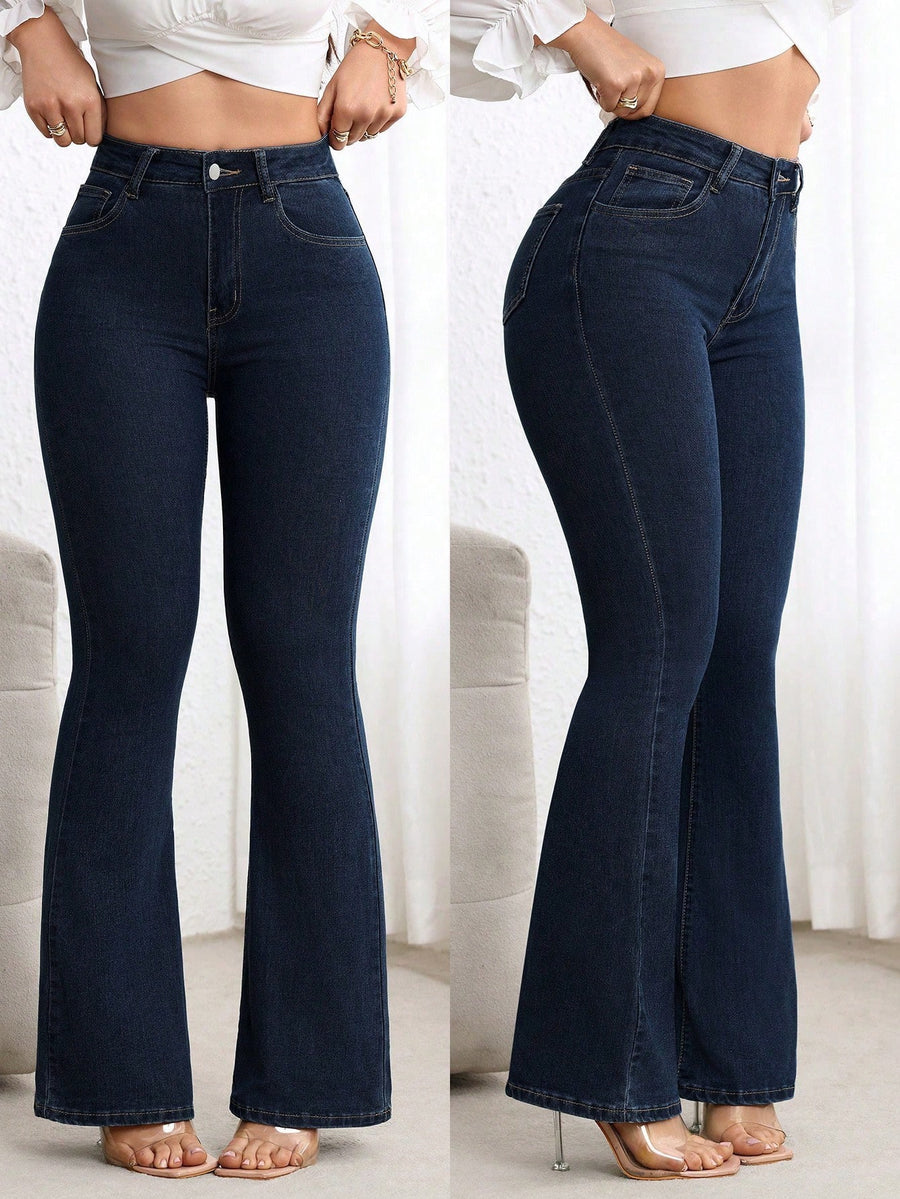Iconic Rise Bootcut Denim – High Rise Bootcut Jeans Model View – Glossia Fashion