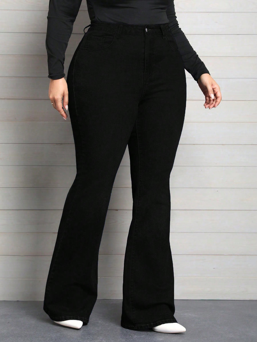 Curve Hugger Flare Jeans – High Rise Flare Jeans Back View – Glossia Fashion
