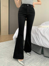 Black Magic Flare Jeans – Black Flare Jeans Detail View – Glossia Fashion