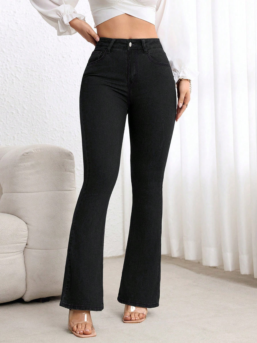 Hourglass High-Waist Flare – High Rise Flare Jeans Front View – Glossia Fashion