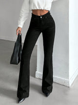 Classic Black High-Rise Bootcut Jeans – Black Bootcut Jeans Back View – Glossia Fashion