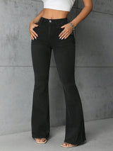 Body Fit Black Flare Denim – Black Flare Jeans Front View – Glossia Fashion