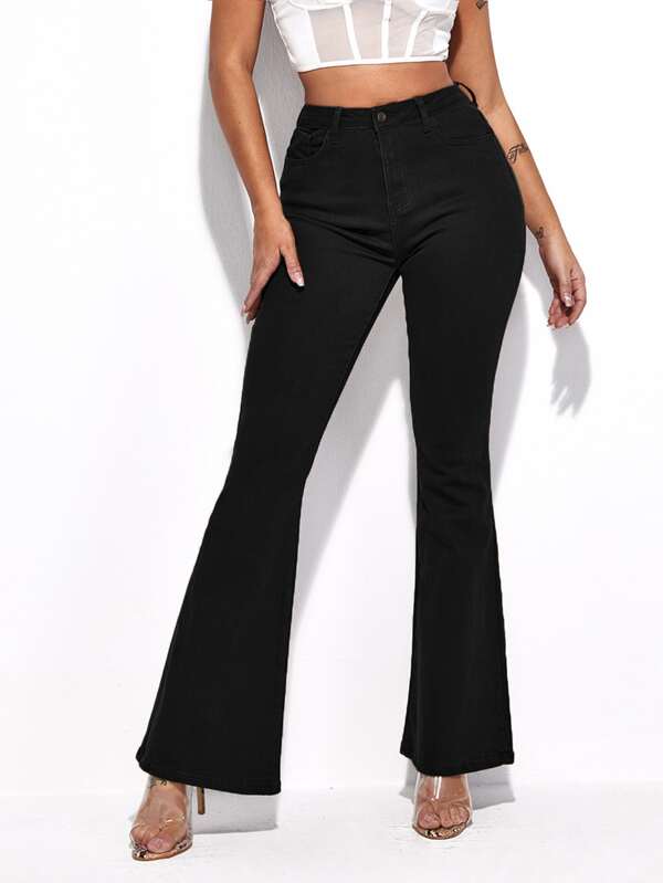 Street Chic Bootcut Jeans – High Rise Bootcut Jeans Front View – Glossia Fashion