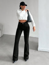Classic Black High-Rise Bootcut Jeans – Black Bootcut Jeans – Glossia Fashion