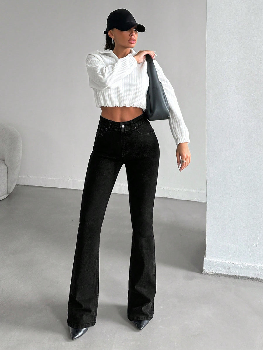 Classic Black High-Rise Bootcut Jeans – Black Bootcut Jeans – Glossia Fashion
