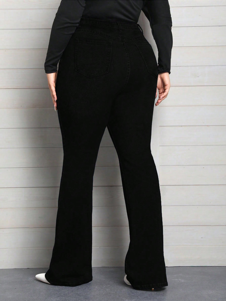Curve Hugger Flare Jeans – High Rise Flare Jeans Side View – Glossia Fashion