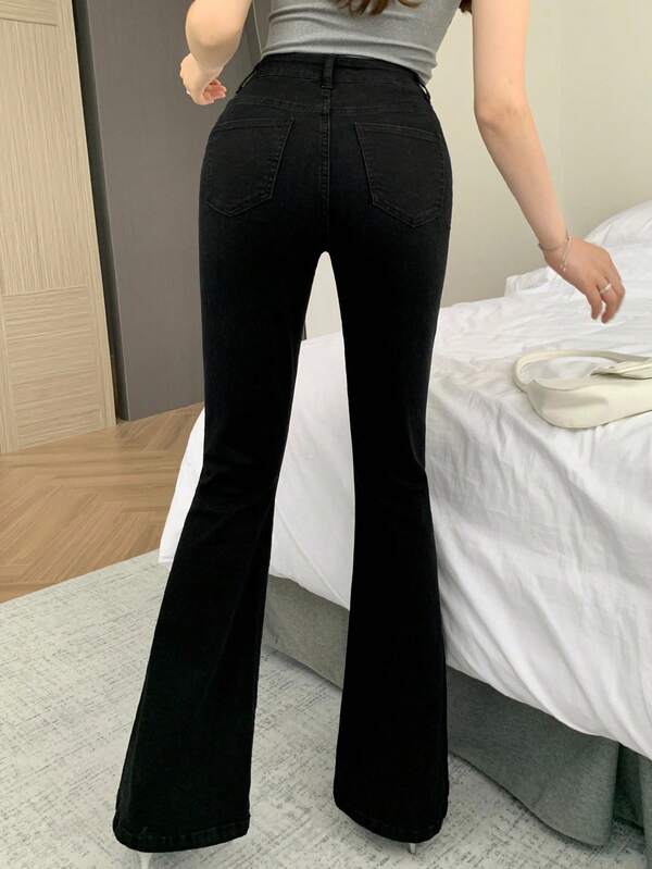 Black Magic Flare Jeans – Black Flare Jeans Side View – Glossia Fashion