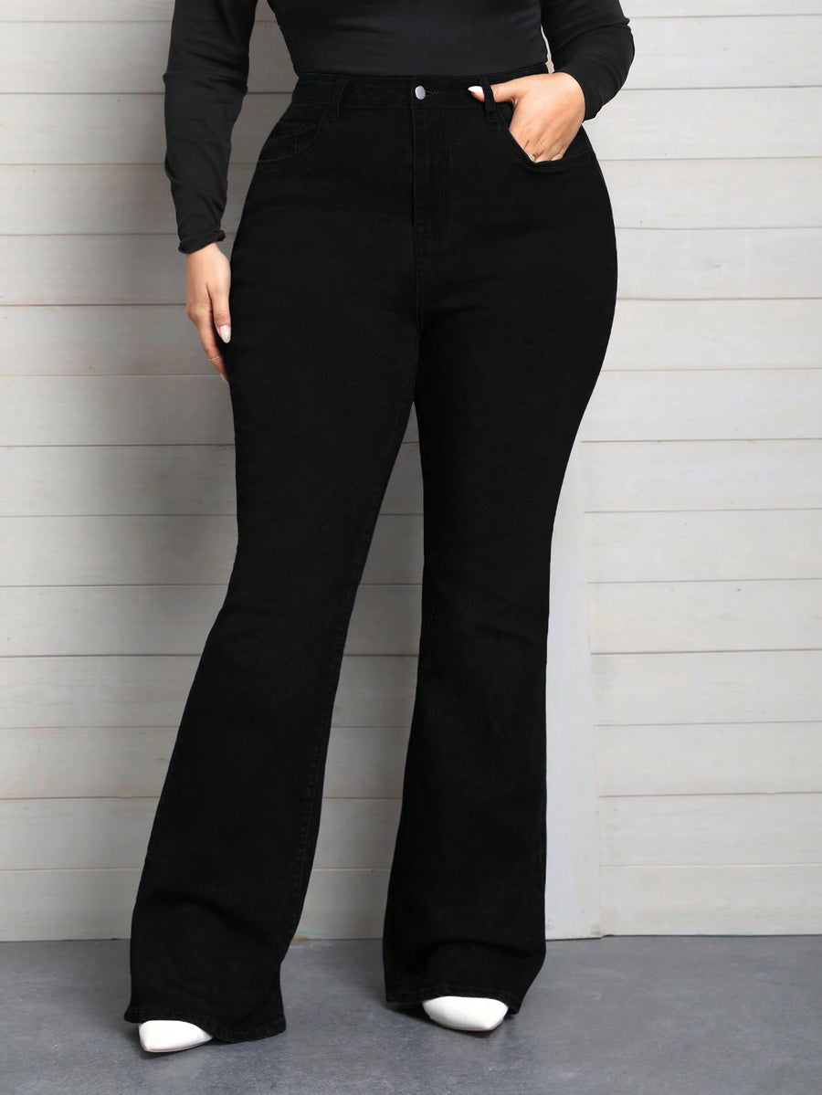 Curve Hugger Flare Jeans – High Rise Flare Jeans Front View – Glossia Fashion