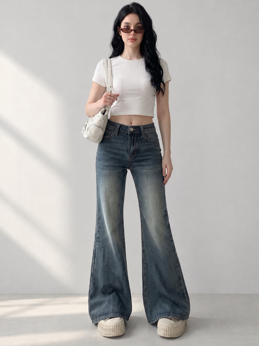 Vintage Tint Flared Bootcuts – Green Tint Blue
