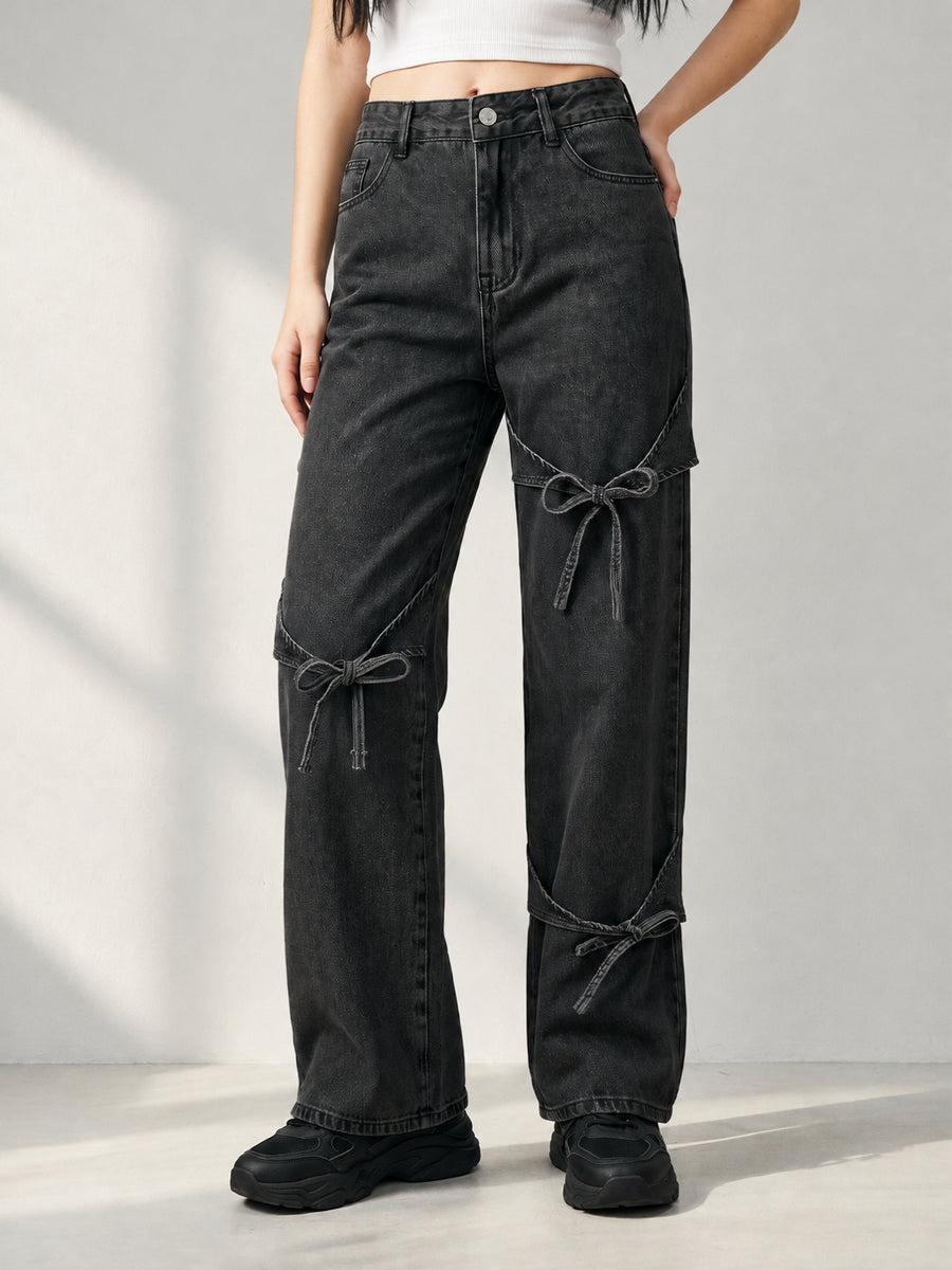 Bow Down Wide Leg Jeans – Black