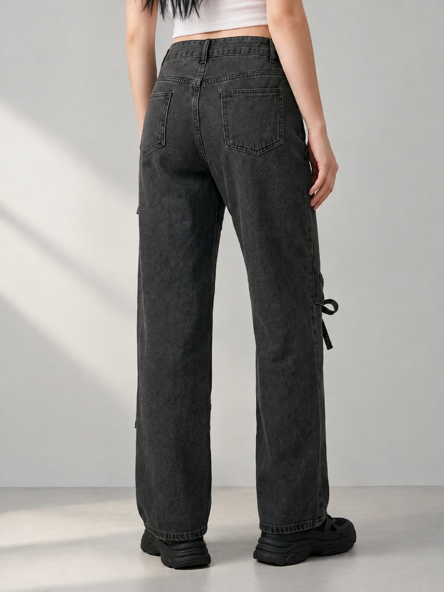 Bow Down Wide Leg Jeans – Black