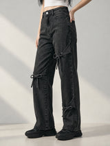 Bow Down Wide Leg Jeans – Black