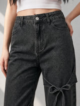 Bow Down Wide Leg Jeans – Black