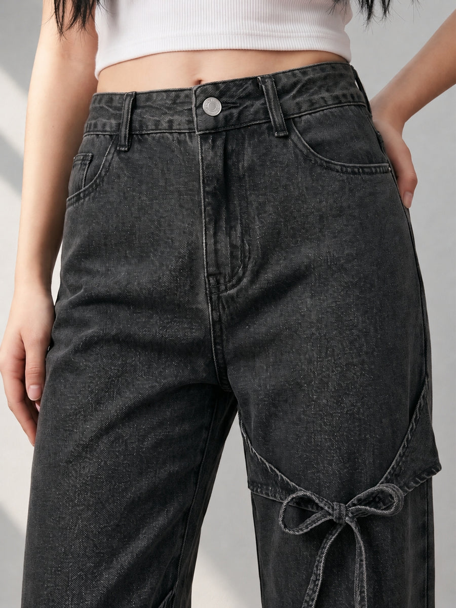 Bow Down Wide Leg Jeans – Black