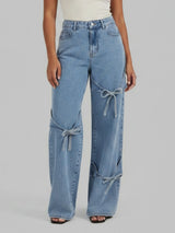 Bow Down Wide Leg Jeans – Light Blue