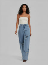 Bow Down Wide Leg Jeans – Light Blue