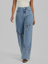 Bow Down Wide Leg Jeans – Light Blue