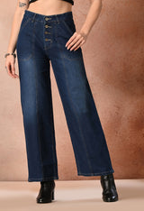 Everyday Retro Wide Denim – Dark Blue Wide-Leg Jeans Front View – Glossia Fashion